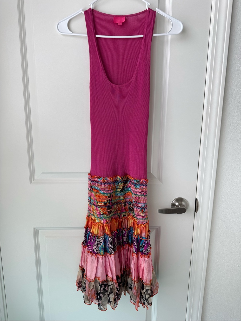 Ginger G Magenta Pink Boho Patchwork Midi Dress Size S